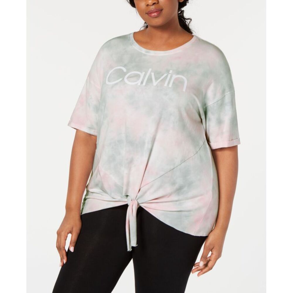 Calvin Klein Performance Plus Size Tie Dyed Logo Tie Front T-Shirt